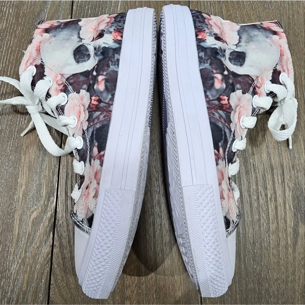 RAAD Shop CUTY PINK ROSES SKULL Sneakers, Women's size 7.5